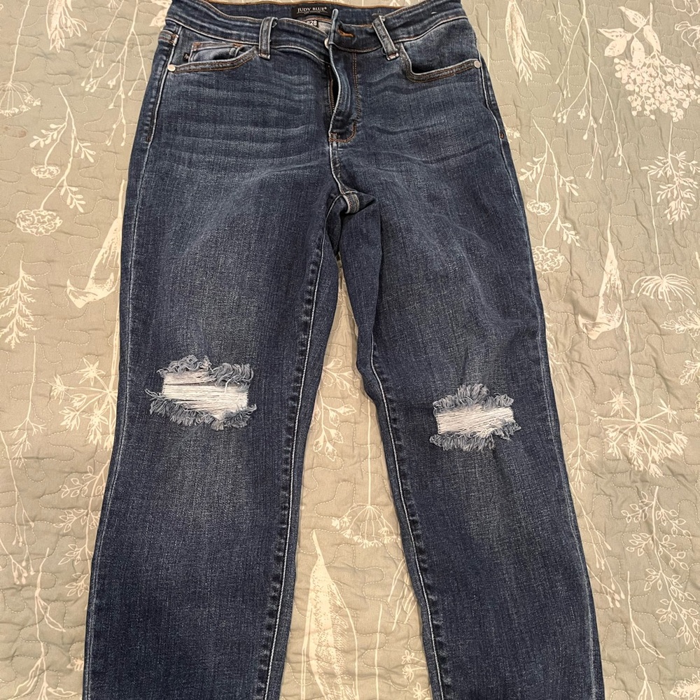 Judy Blue Dark Blue Distressed Skinny Jeans